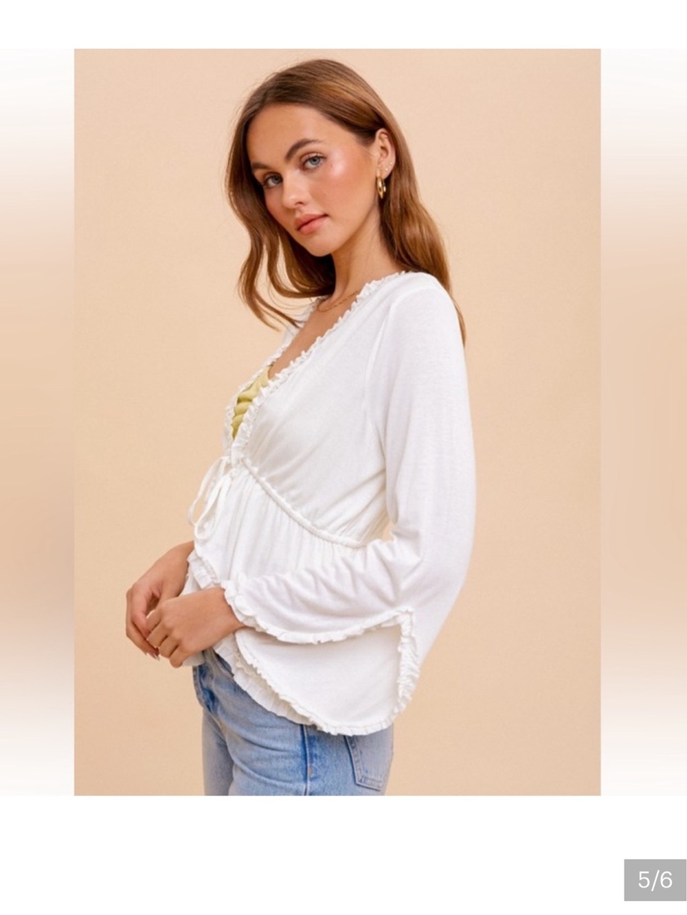 Hem & Thread White Ruffle Tie-Front Cardigan - Picture 4 of 5